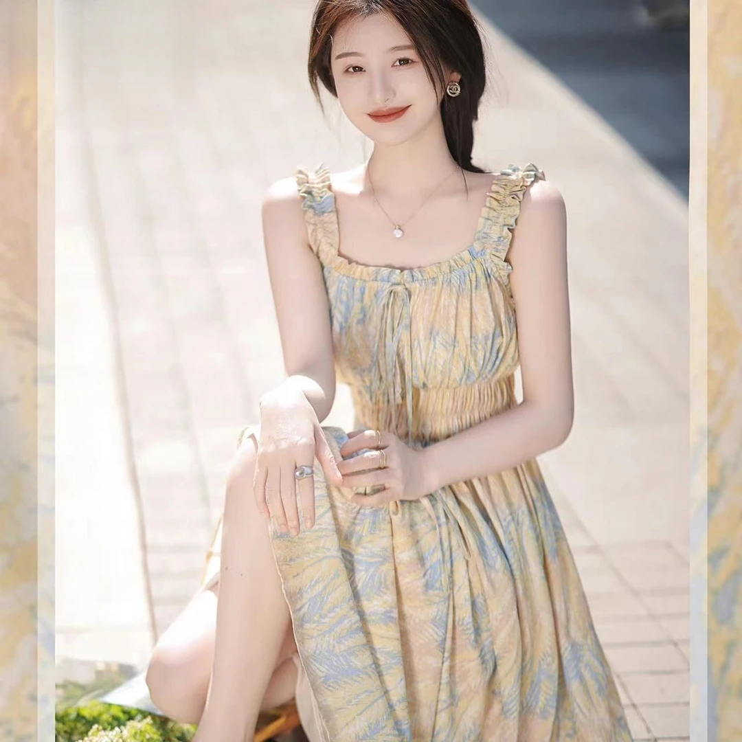 法式系列长裙2024显瘦碎花吊带裙吊带连衣裙夏季新款裙子