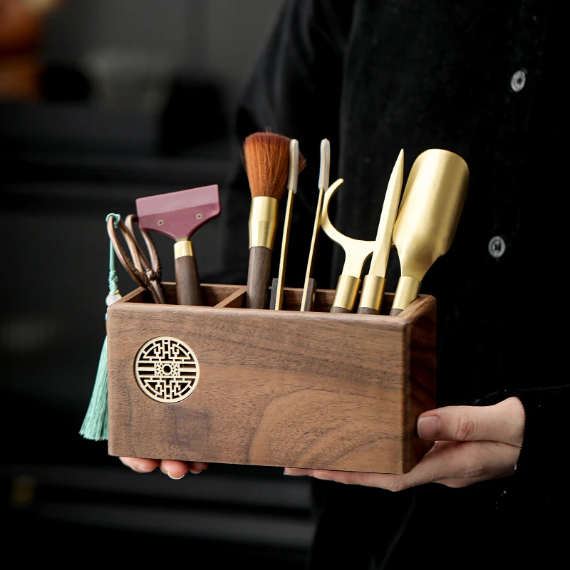 胡桃木现代茶道六君子套装茶剪茶具配件用品大全茶台茶桌工具家用