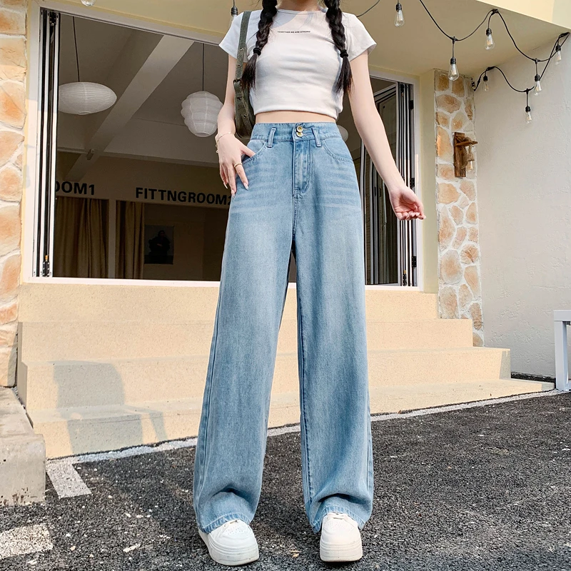 【多金9号】T天丝大码女装牛仔裤女夏季高腰胖MM遮肉显瘦薄款直筒裤