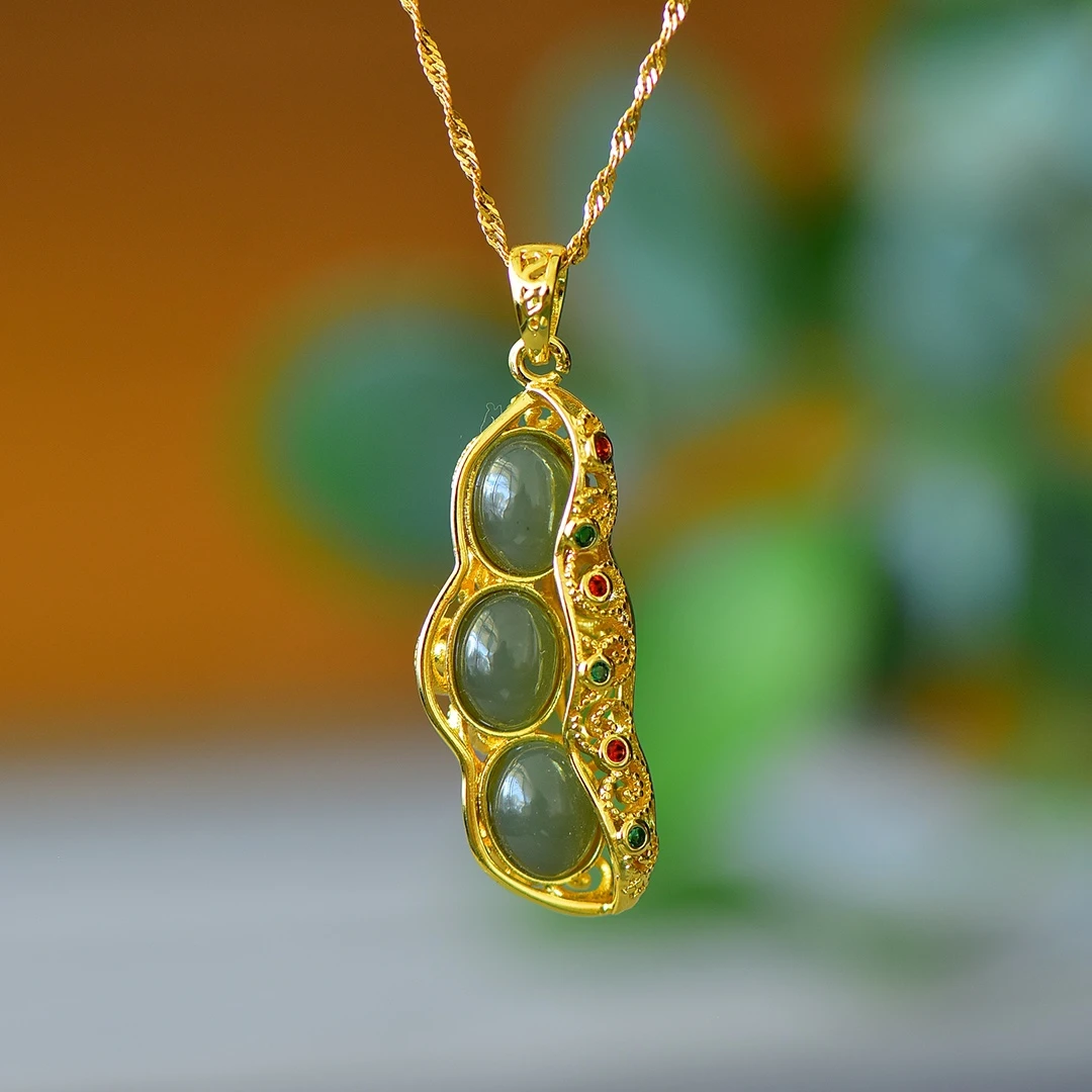 和田碧玉吊坠项链女款天然和田玉玉锁骨链银饰轻奢妈妈礼物挂脖