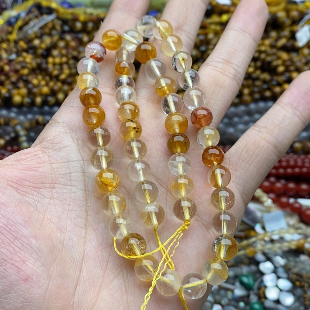 玛瑙/玉髓未镶嵌珠宝半成品一条纯天然8mm冰透黄胶花水晶