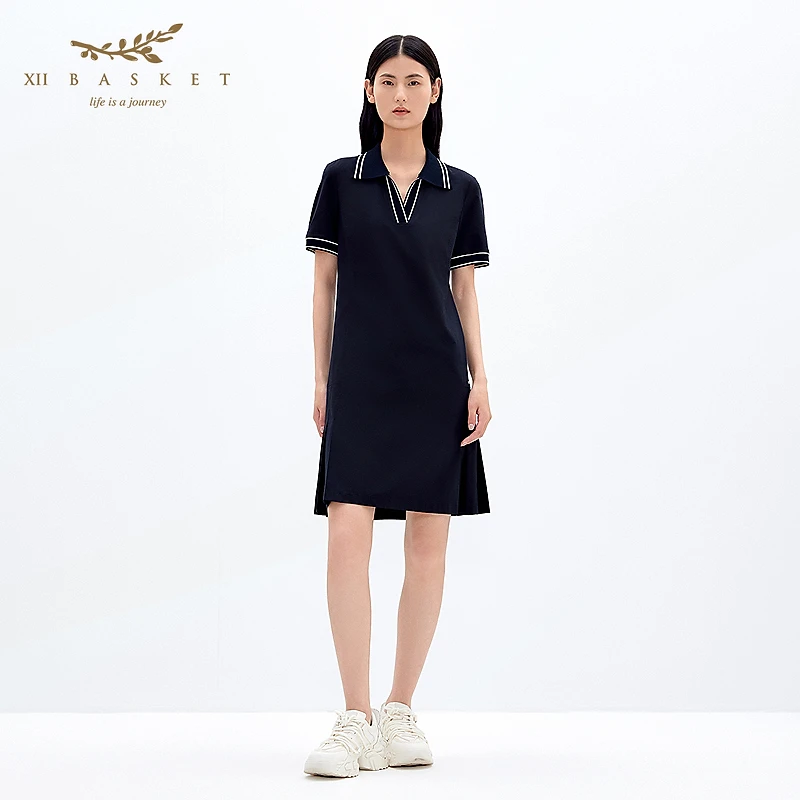 XII BASKET十二篮25夏新款鱼尾裙摆时尚polo连衣裙女7C35205020