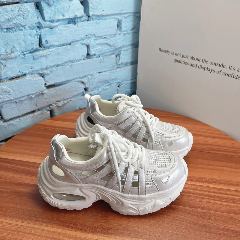 2025运动凉鞋女夏松糕厚底老爹鞋女增高网面镂空透气轻便休闲鞋潮