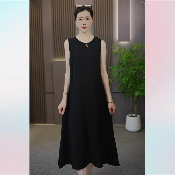 新款纯色雅韵时尚简约气质百搭优雅减龄宽松无袖内搭高级感连衣裙