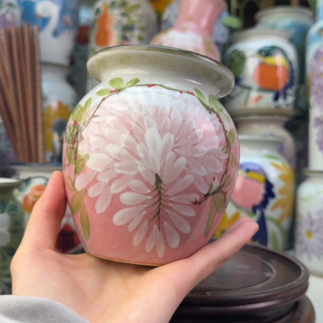 景德镇陶瓷手绘花瓶无孔