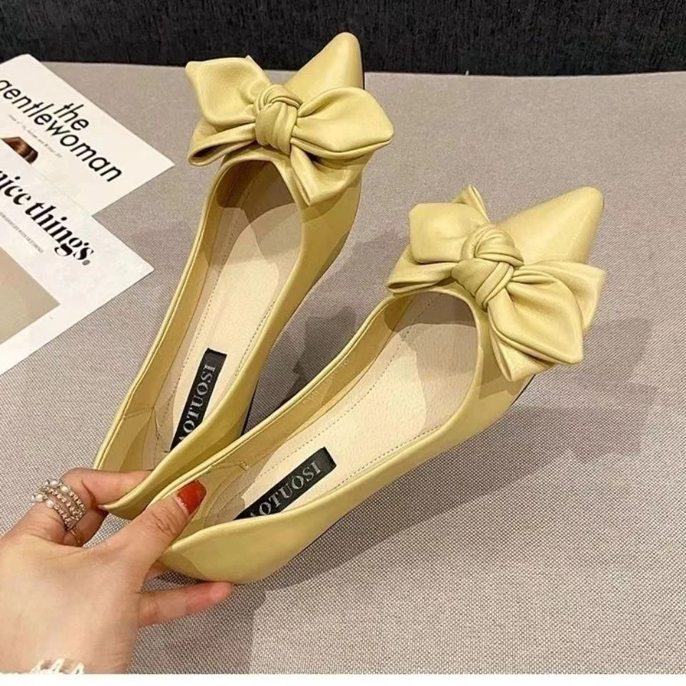 单鞋女秋2022新款平底软底蝴蝶结尖头浅口晚晚风温柔鞋一脚蹬女鞋