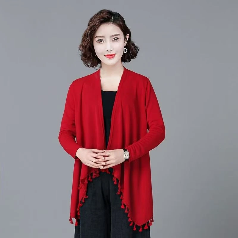 2025新款秋季时尚气质披肩流苏外套百搭短款长袖开衫通勤纯色外披