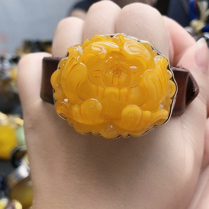 银S925镶嵌琥珀裸石手镯