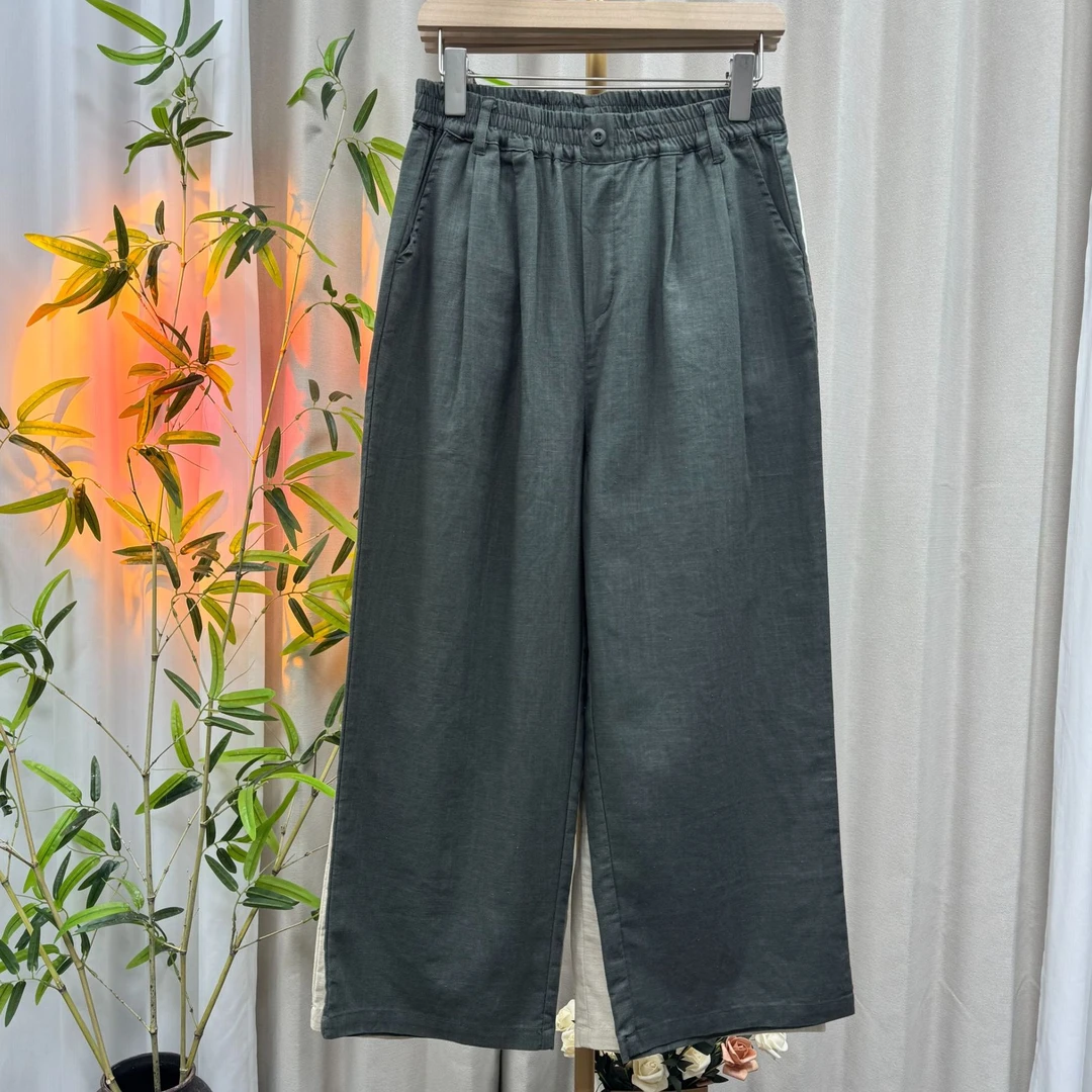 新款100%纯苎麻纯亚麻直筒裤百搭复古纯色