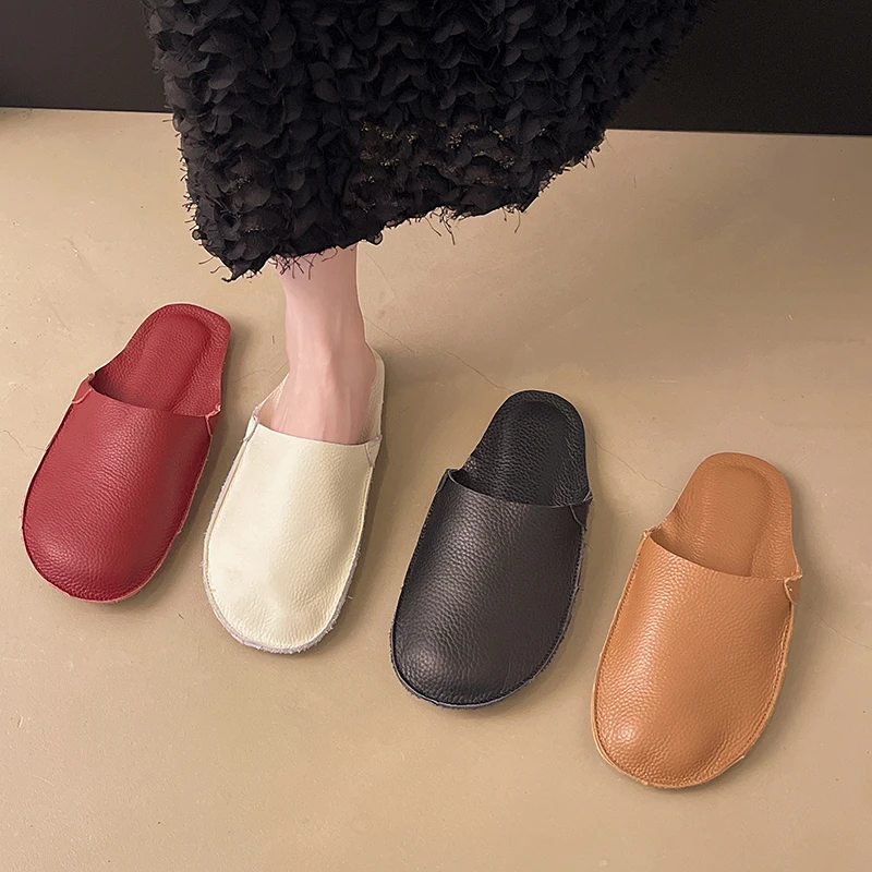 头层牛皮网红舒适时尚情侣夏季韩版软底休闲百搭居家厚底防滑平底