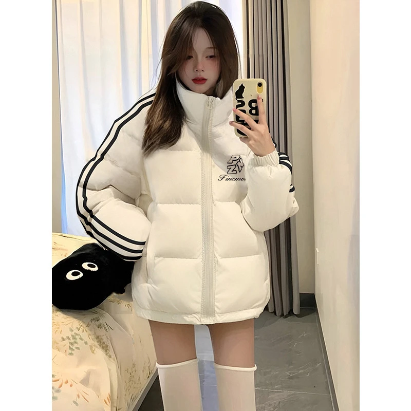 美式oversize三条杠学生棉服女款韩版立领冬季棉衣面包服宽松外套