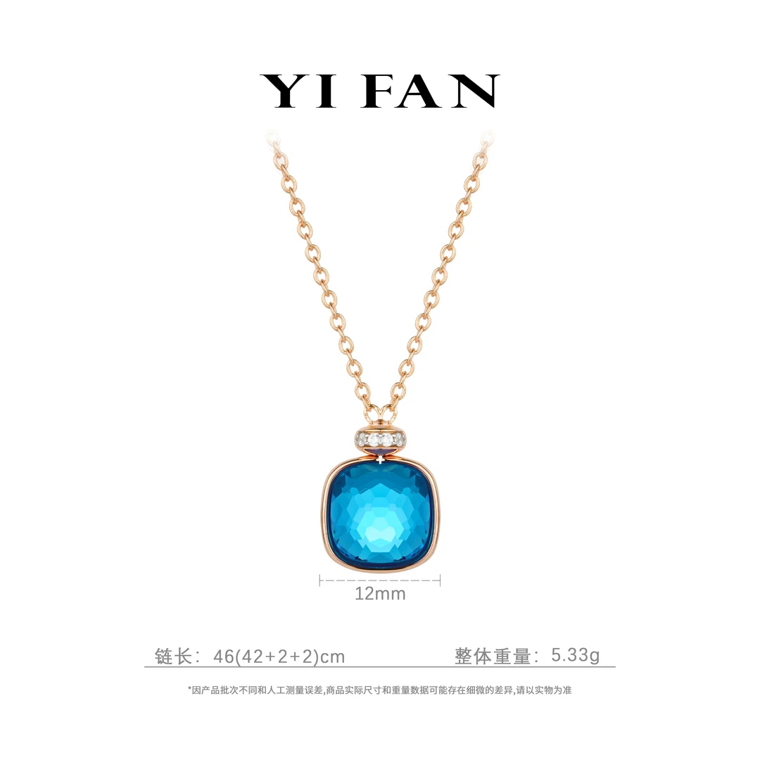 吊坠925银合成锆石 20911-蓝方形满钻豪镶百搭项链