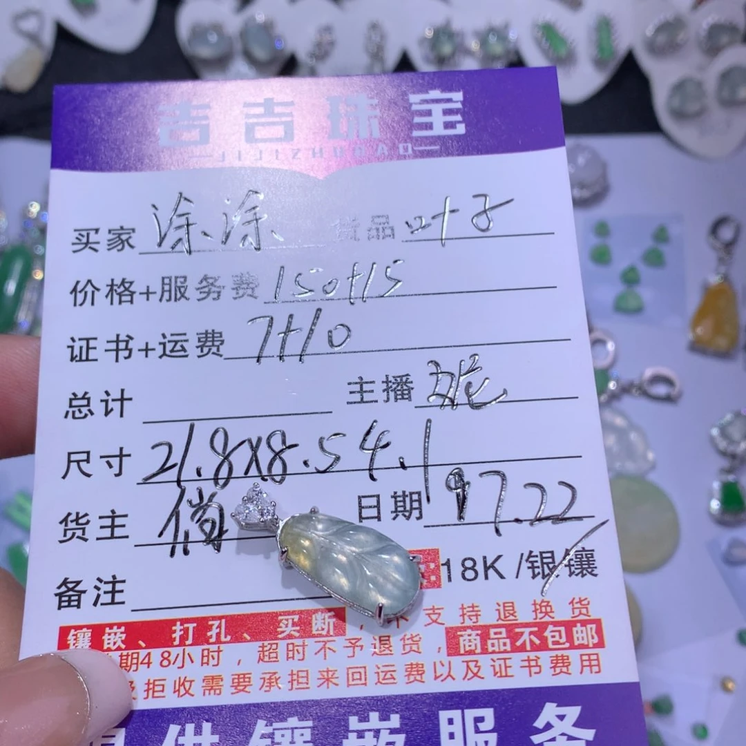 涂***吃翡翠银S925镶嵌颈饰叶子