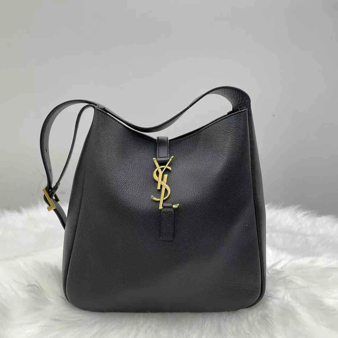 99新 YSL/圣罗兰 黑金hobo腋下包 US59181