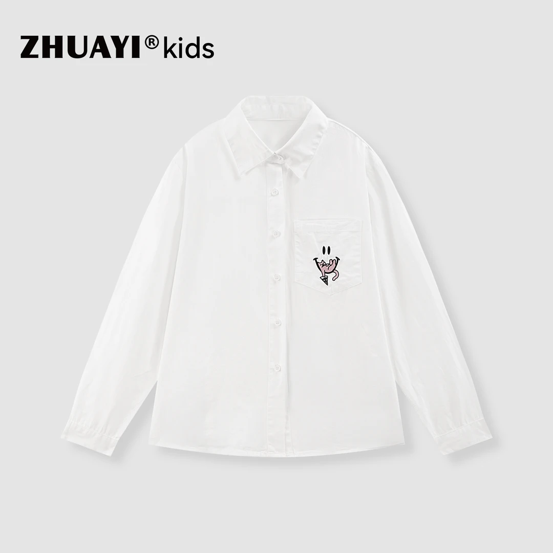 女童刺绣衬衫设计感白衬衣秋季长袖打底衫百搭上衣潮（25304306）1
