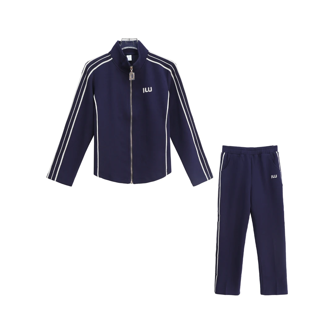 时尚立领外套宽松休闲裤纯色高级感套装S4211