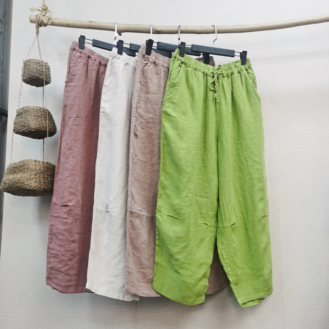 儒品素衣3588定制亚麻抽绳老爹裤