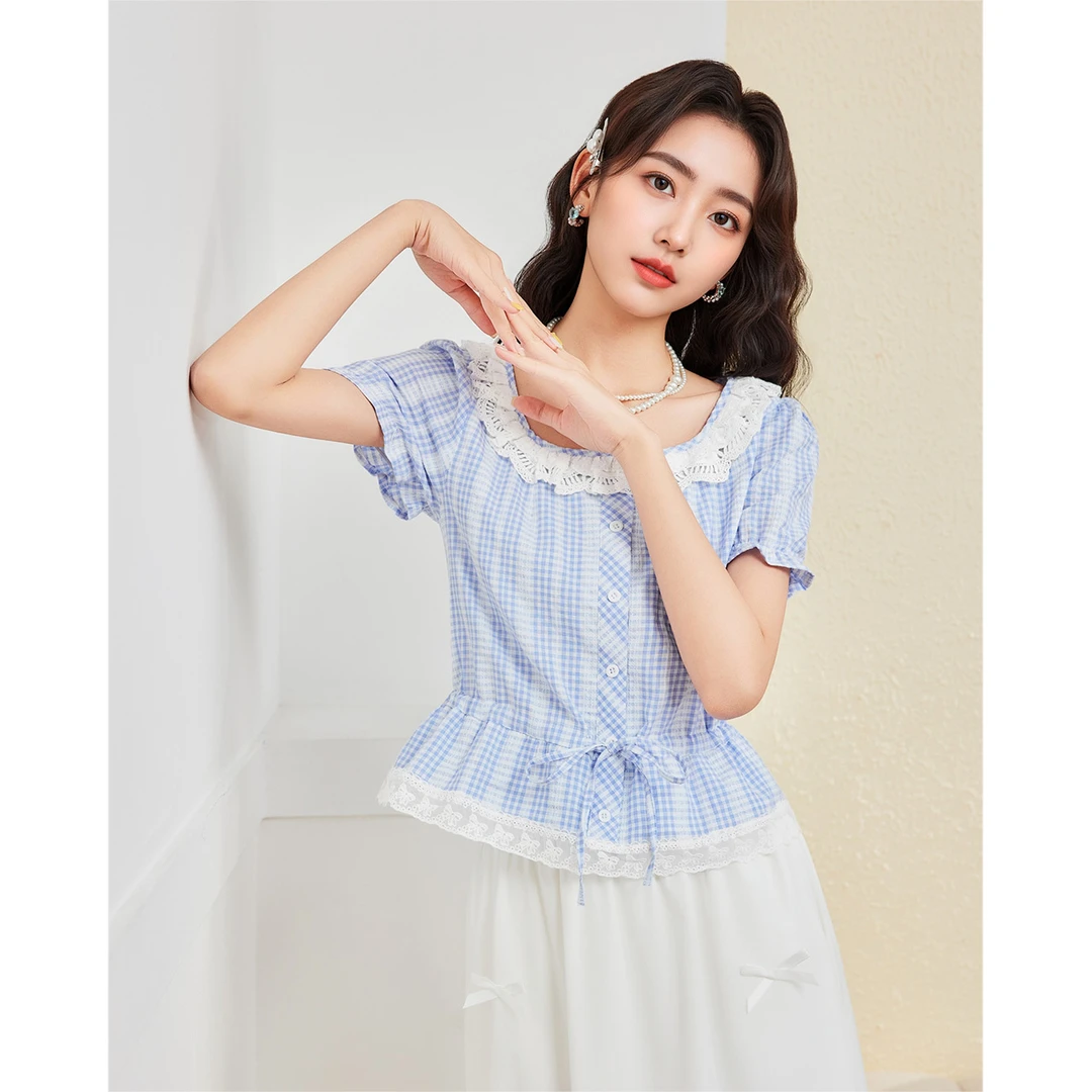 IEF/爱依服T恤2025夏款甜美少女多巴胺显瘦公主短款上衣流光风