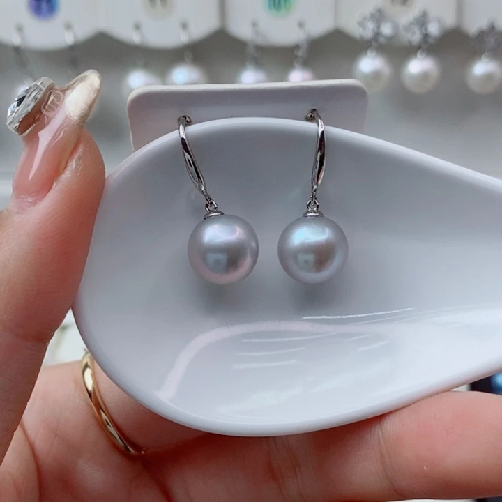 淡水珍珠银S925镶嵌耳饰