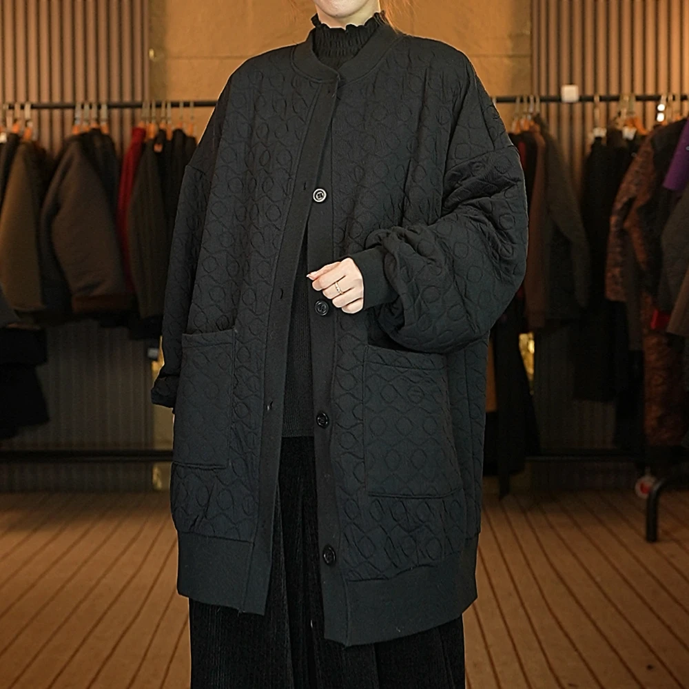 102波浪纹大口袋黑棉衣宽松大码休闲棉衣k578