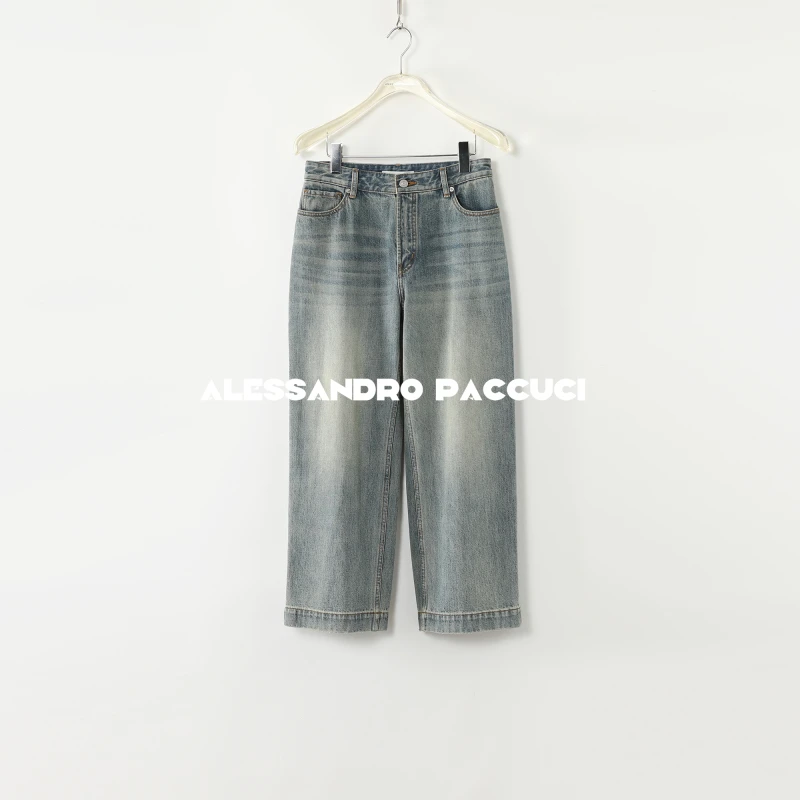 AP洛哥51005NK【巷往】100棉斜纹复古蓝色休闲九分牛仔裤2025春