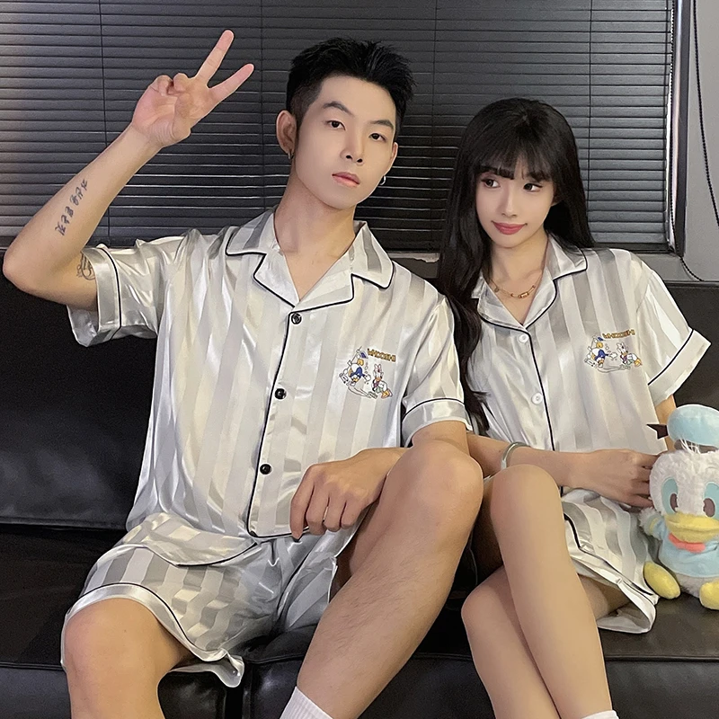 唐老鸭黛西情侣冰丝可爱卡通睡衣夏天短袖薄款套装男女学生家居服