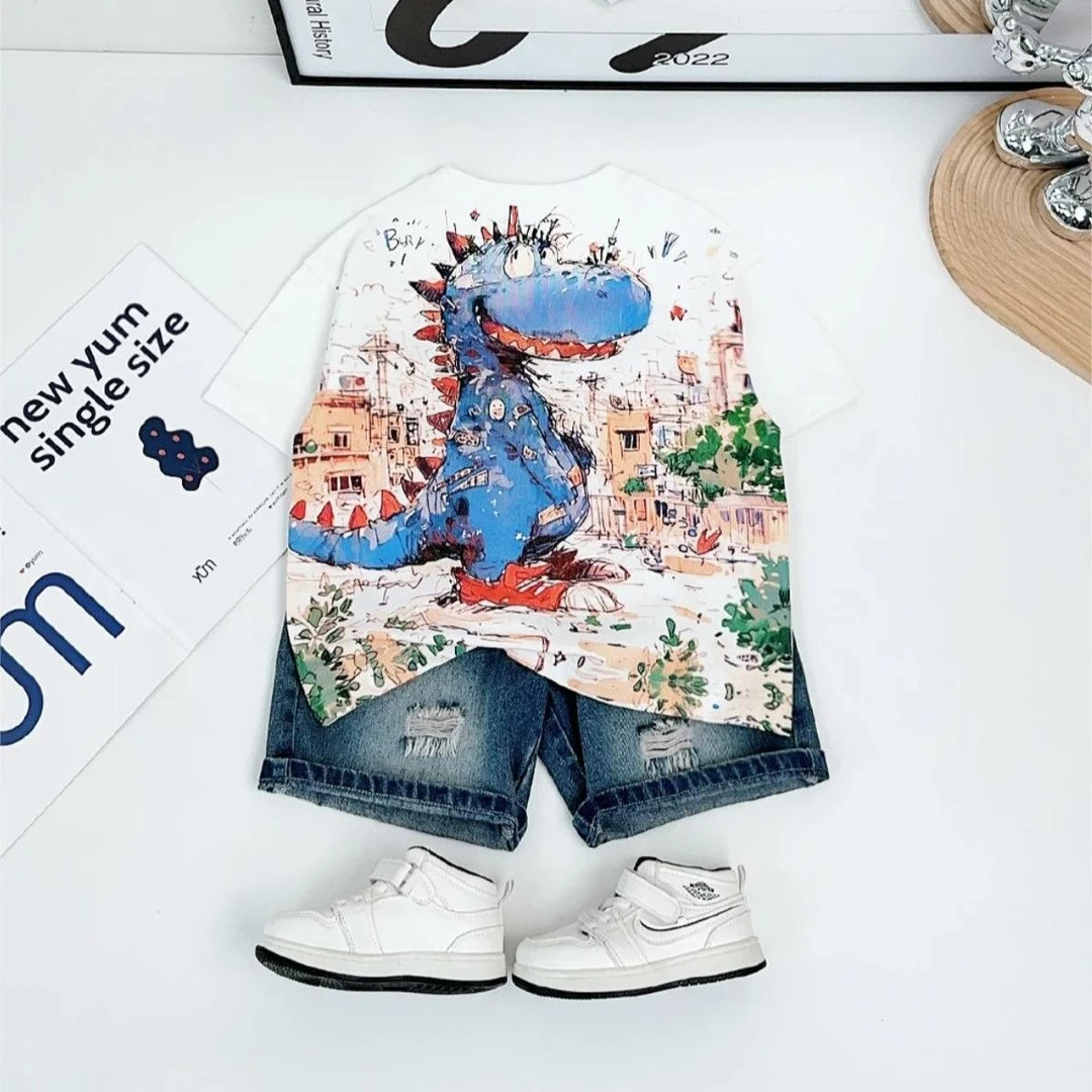 2025新款儿童T恤夏季男女童上衣短袖痞帅潮炸街宝宝菱形格薄款