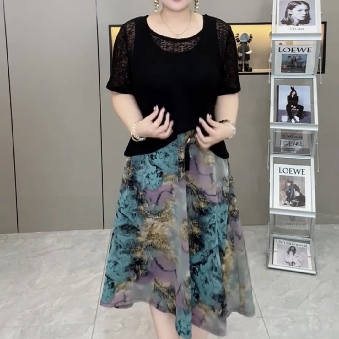 时尚气质新中式砍袖碎花连衣裙搭配外披尽显优雅