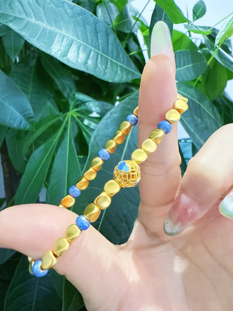 绣球方糖手串 足金999珐琅手链 古法硬金手饰