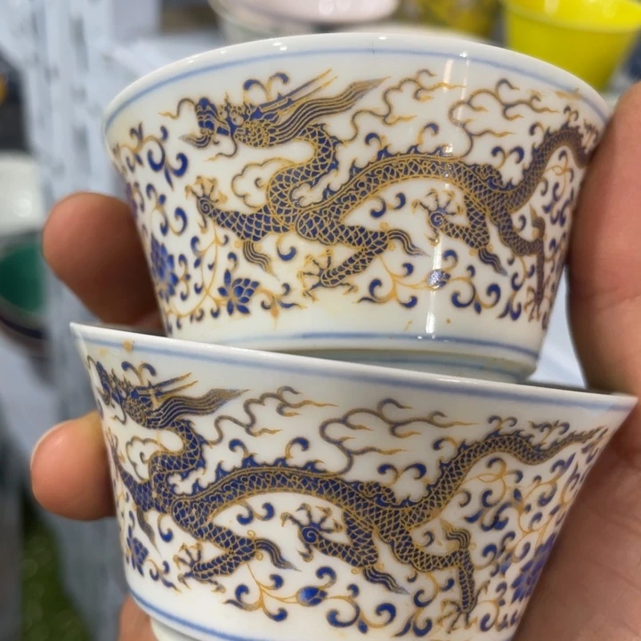 陶土强*?青花杯子一对