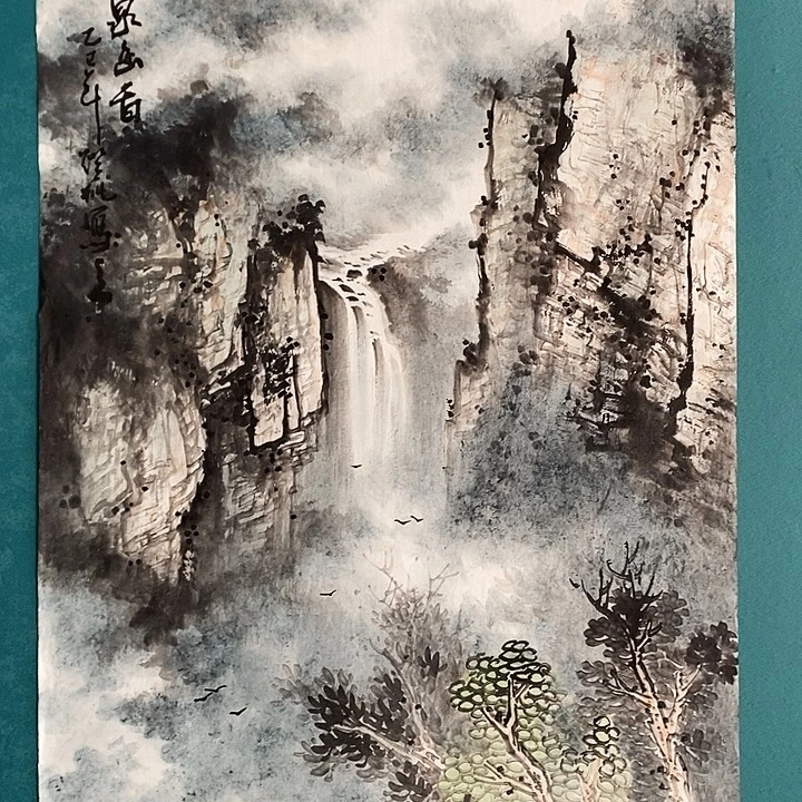 国画张登平老师四尺三开山水