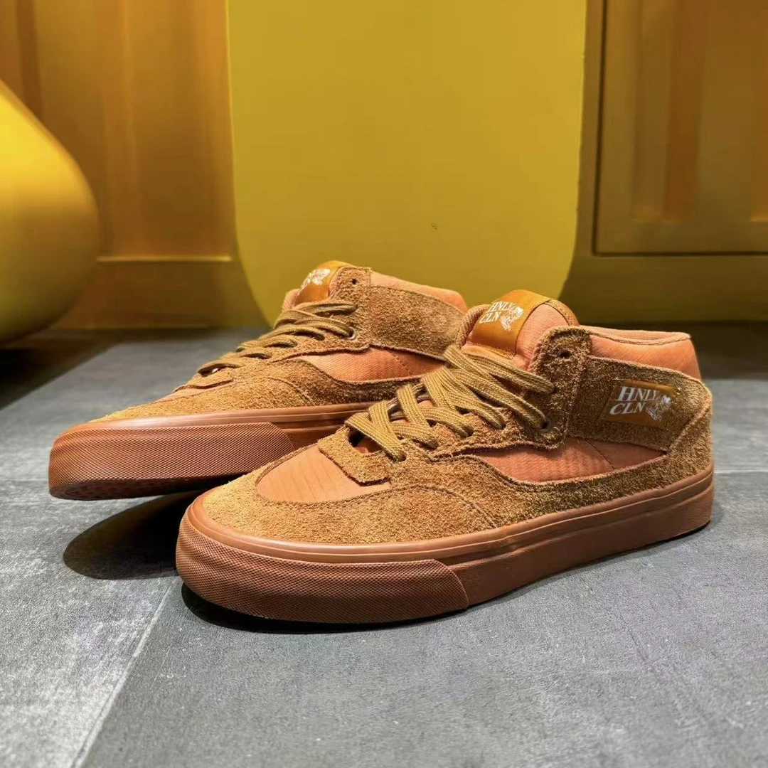 【高品质牛皮】棕红色真牛皮拼接复古中帮板鞋百搭潮鞋休闲鞋