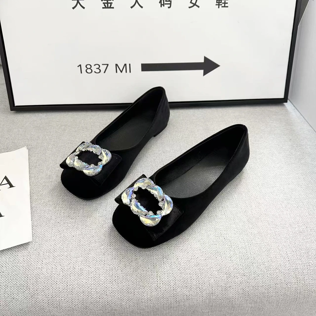 DAJINDM大码定制女鞋40-43新款绒面方钻浅口豆豆鞋