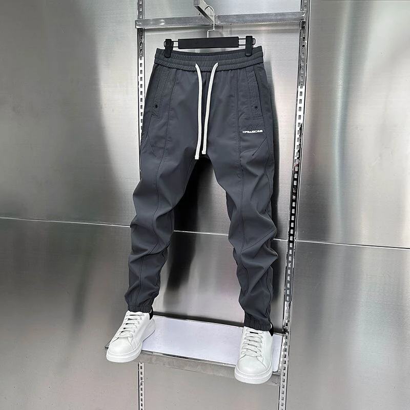 高质量潮牌修身休闲裤港风夏季男士弹力薄款束脚裤工装小脚长裤