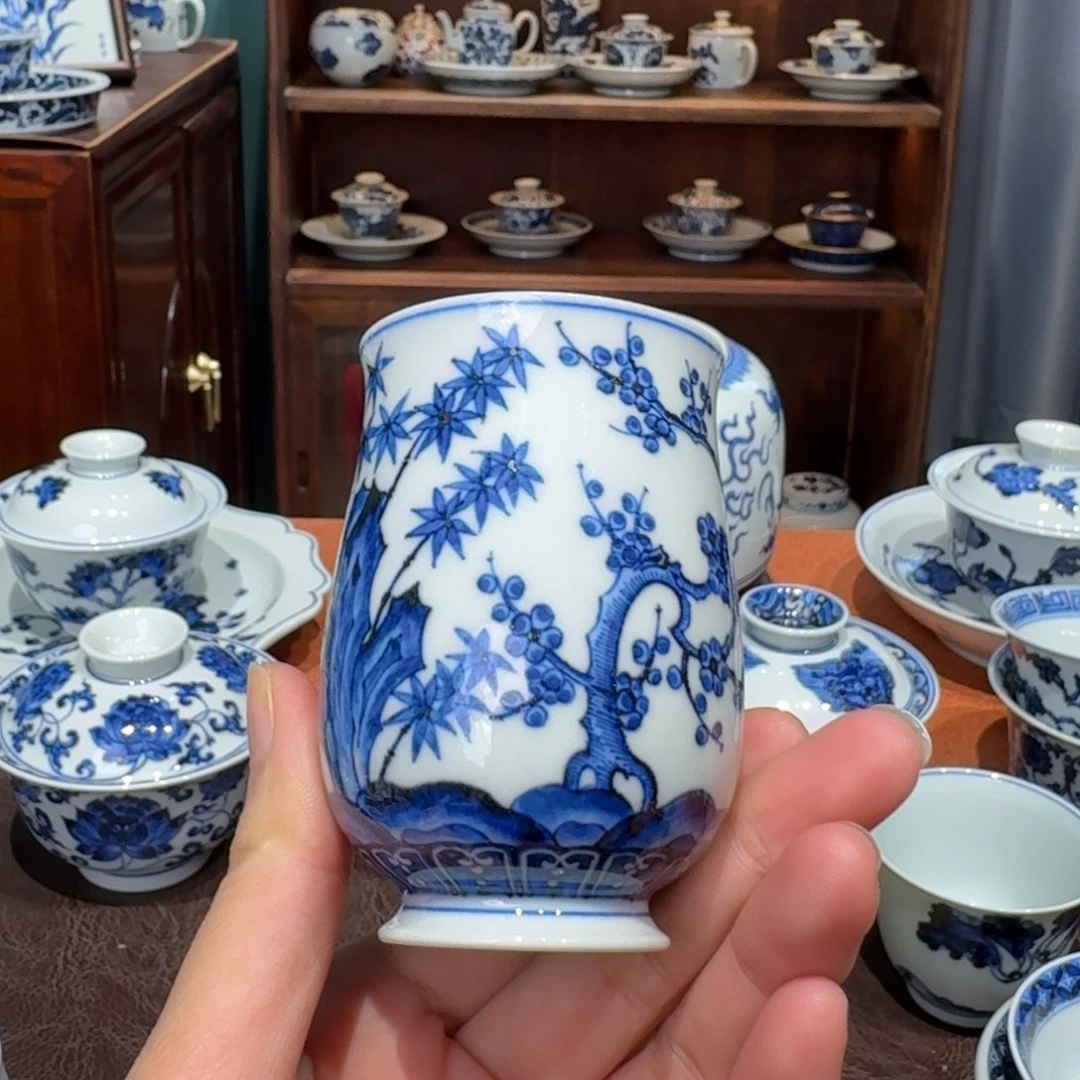 青花雯华堂手绘杯杯