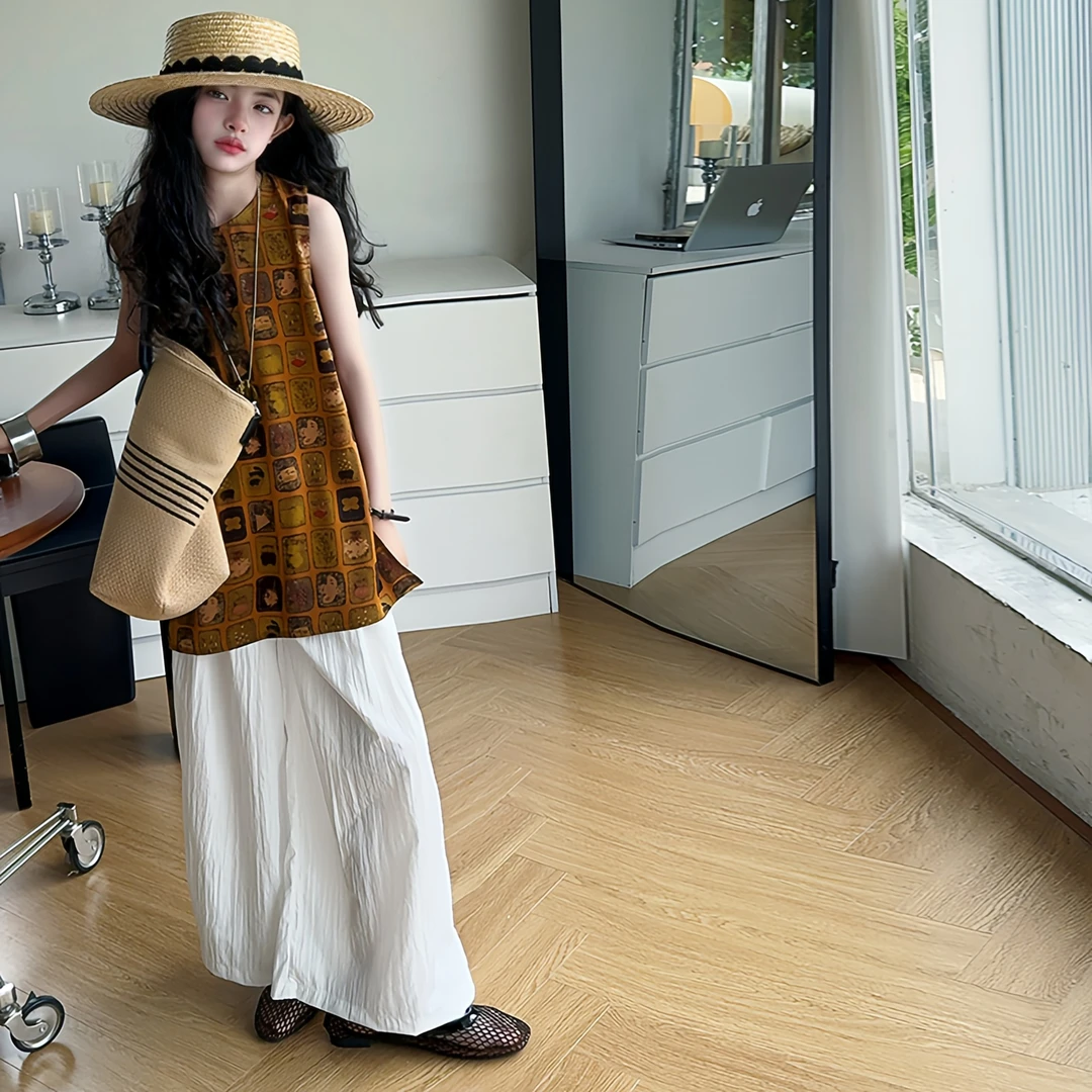 女童夏季高级感套装穿搭2025新款女孩大童无袖背心儿童夏装阔腿裤