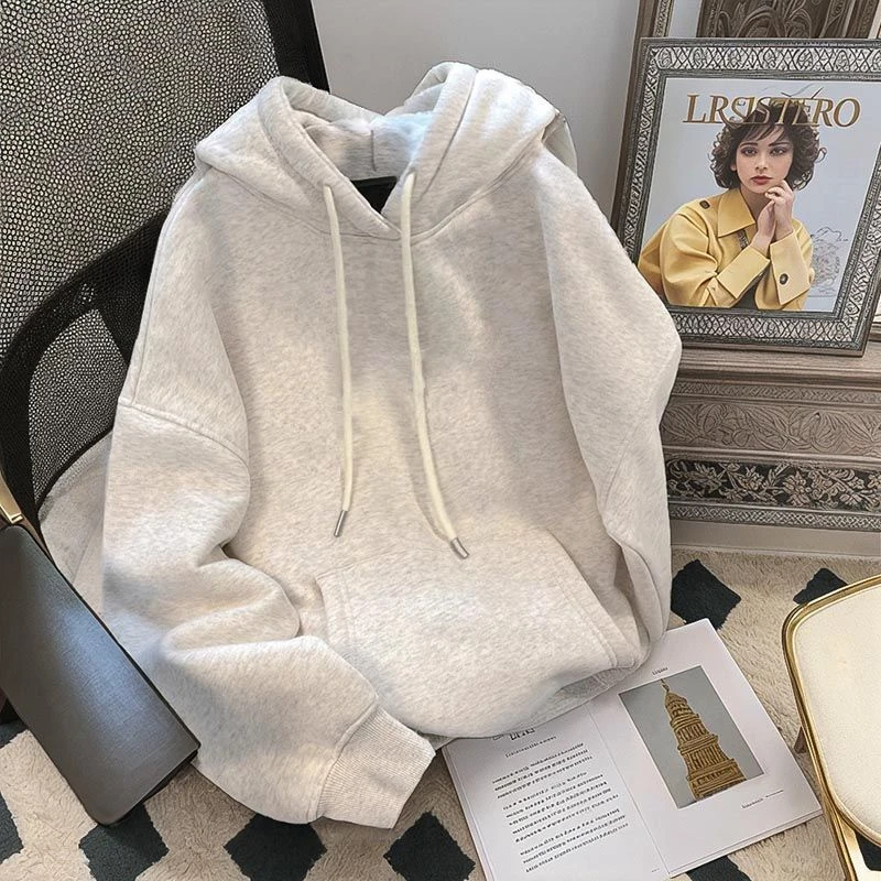 重磅纯色帽衫连帽卫衣男女加绒上衣秋冬新款ins休闲百搭宽松外套