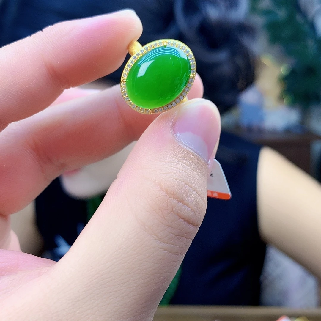 吊坠(不含链)银S925镶嵌和田玉（碧玉）戒指