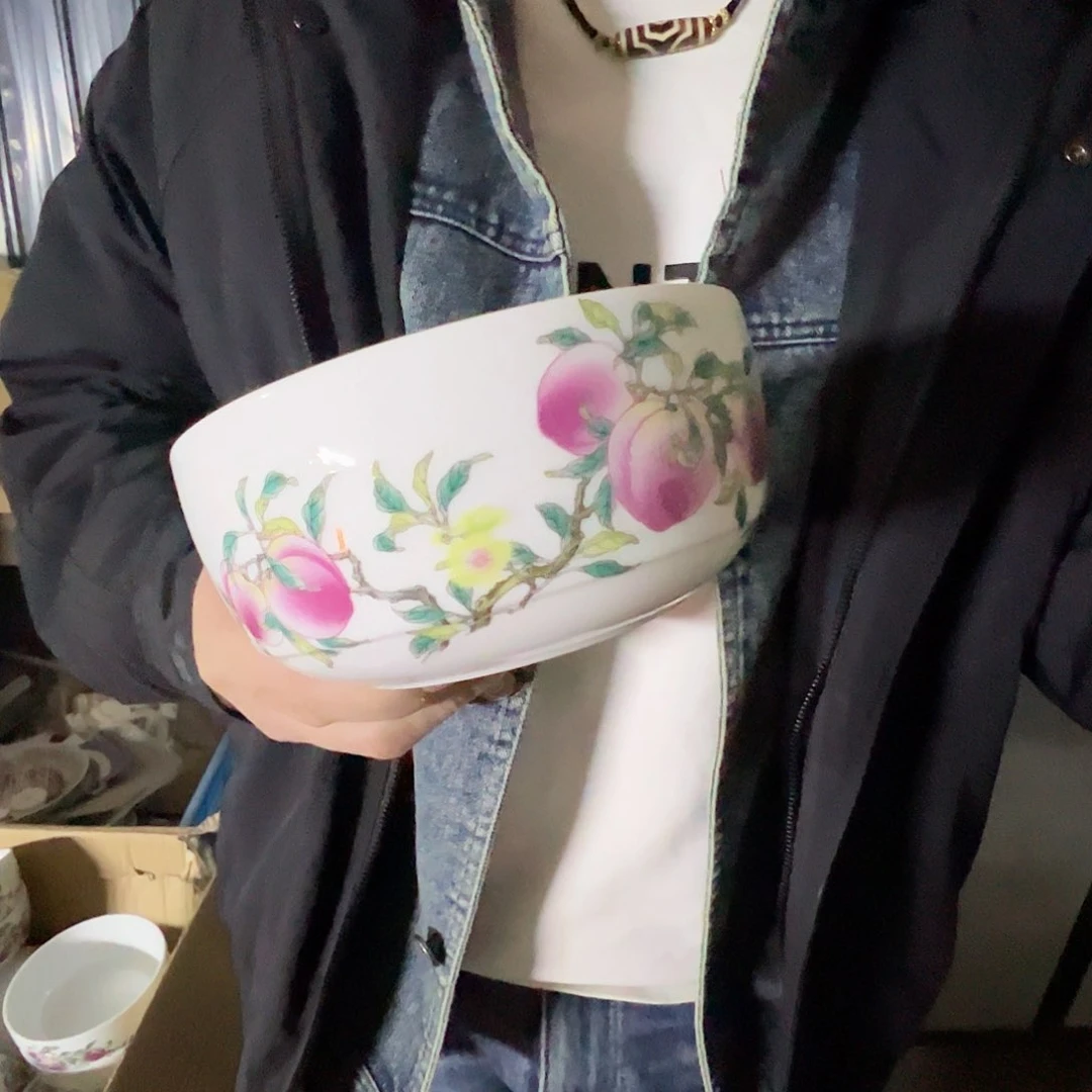 瓷景德镇高温陶瓷粉桃5.5寸面碗1只