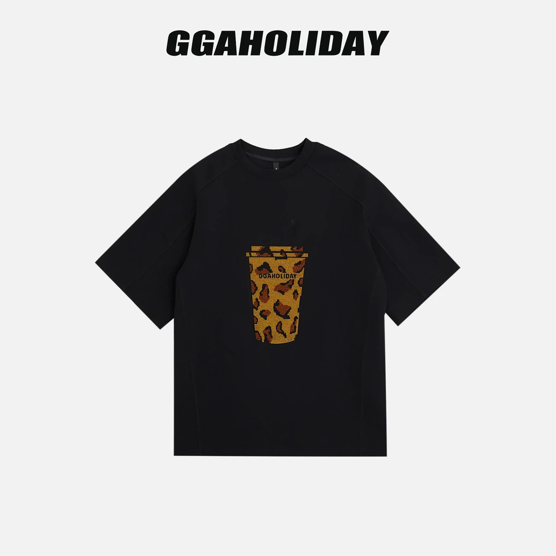 GGAHOLIDAY复古百搭休闲宽松舒适潮流街头时尚黑色短袖T恤-154013