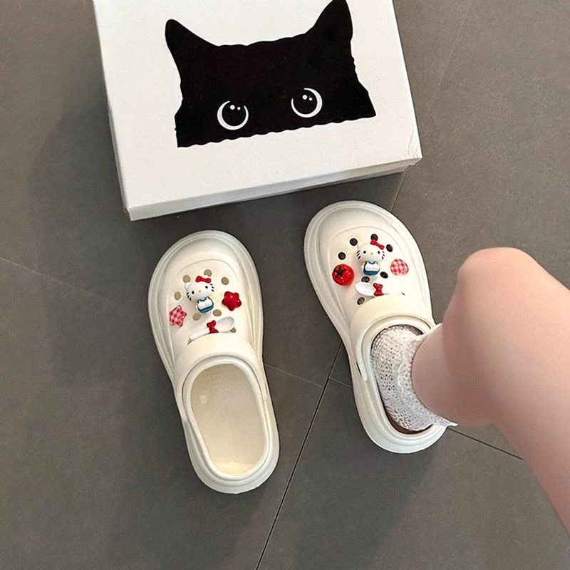 时尚爆款百搭可爱洞洞鞋女2025新款夏季外穿厚底增高包头沙滩拖鞋