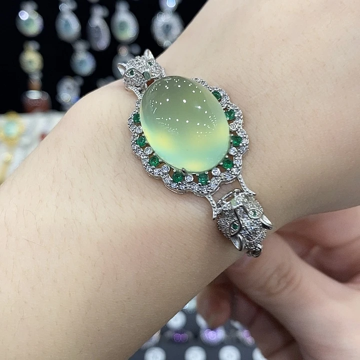 蛇纹石玉银S925镶嵌手链