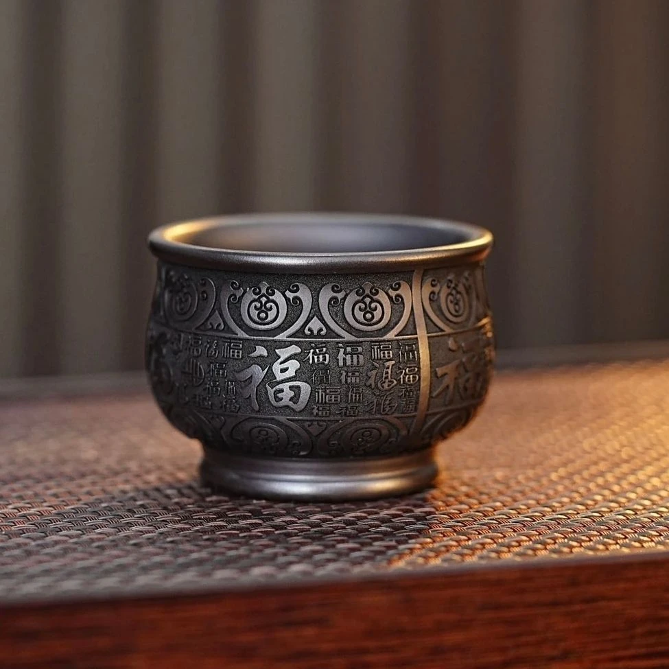 宜兴大号原矿紫砂杯妮香新款百福紫砂主人杯原矿石黄紫砂杯礼品杯