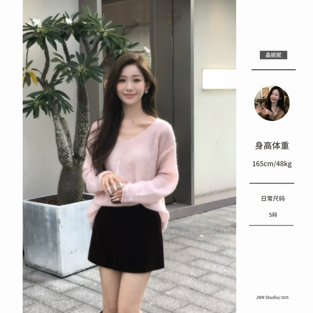 马海毛套头针织衫女2025新款巨好看的早秋氛围感穿搭