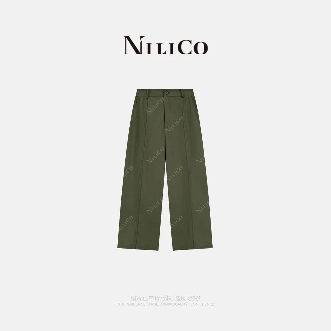 NILICO【松风】莱赛尔夏季直筒复古百搭显瘦简约军绿色九分休闲裤