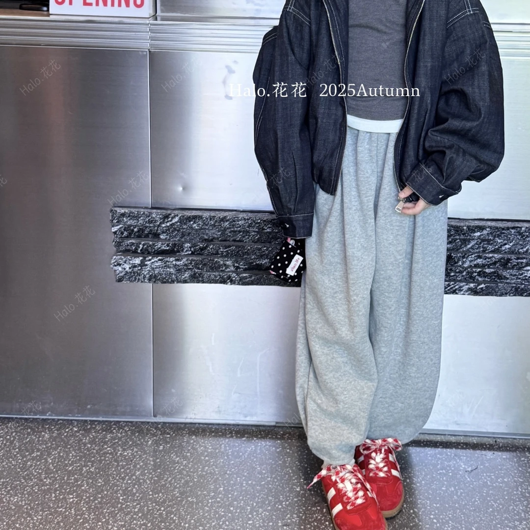 预售5329童装脚边打褶设计运动长裤