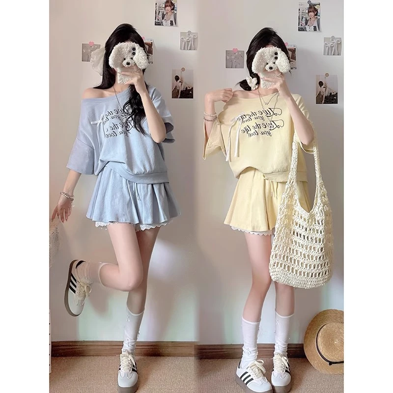 2025新款甜美蝴蝶结休闲套装女夏季新款百搭显瘦半身裙子两件套