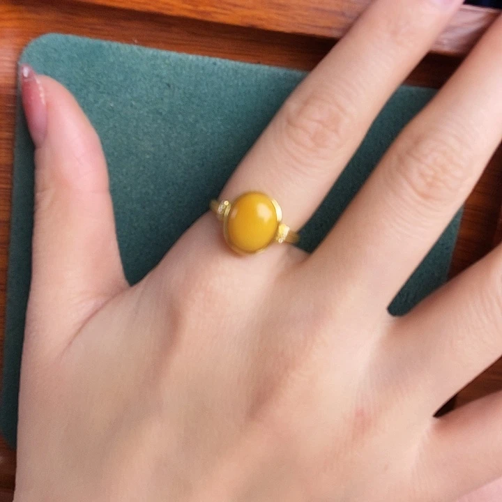 蜜蜡银S925镶嵌戒指戒指