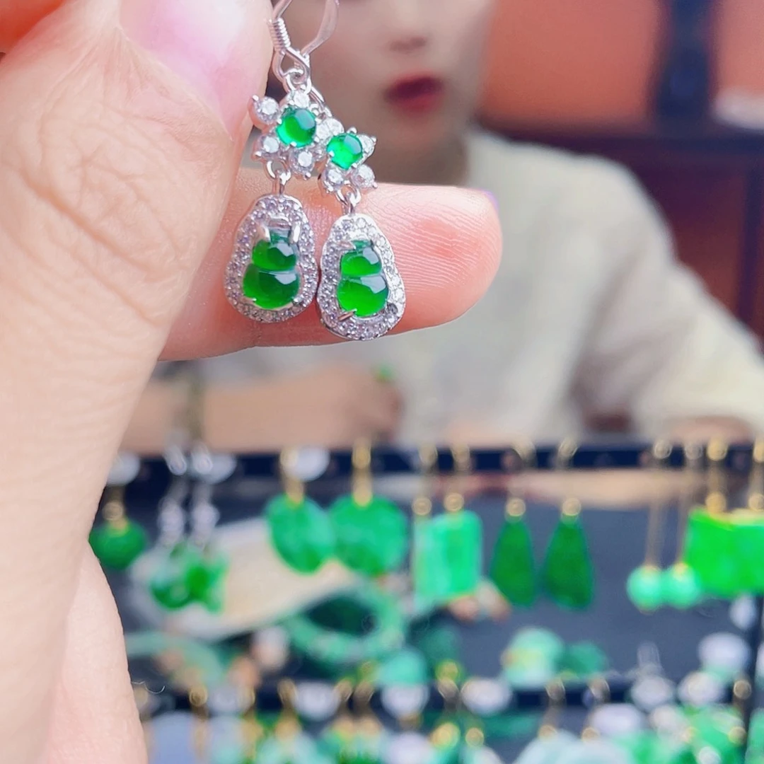 翡翠银S925镶嵌耳饰饰品