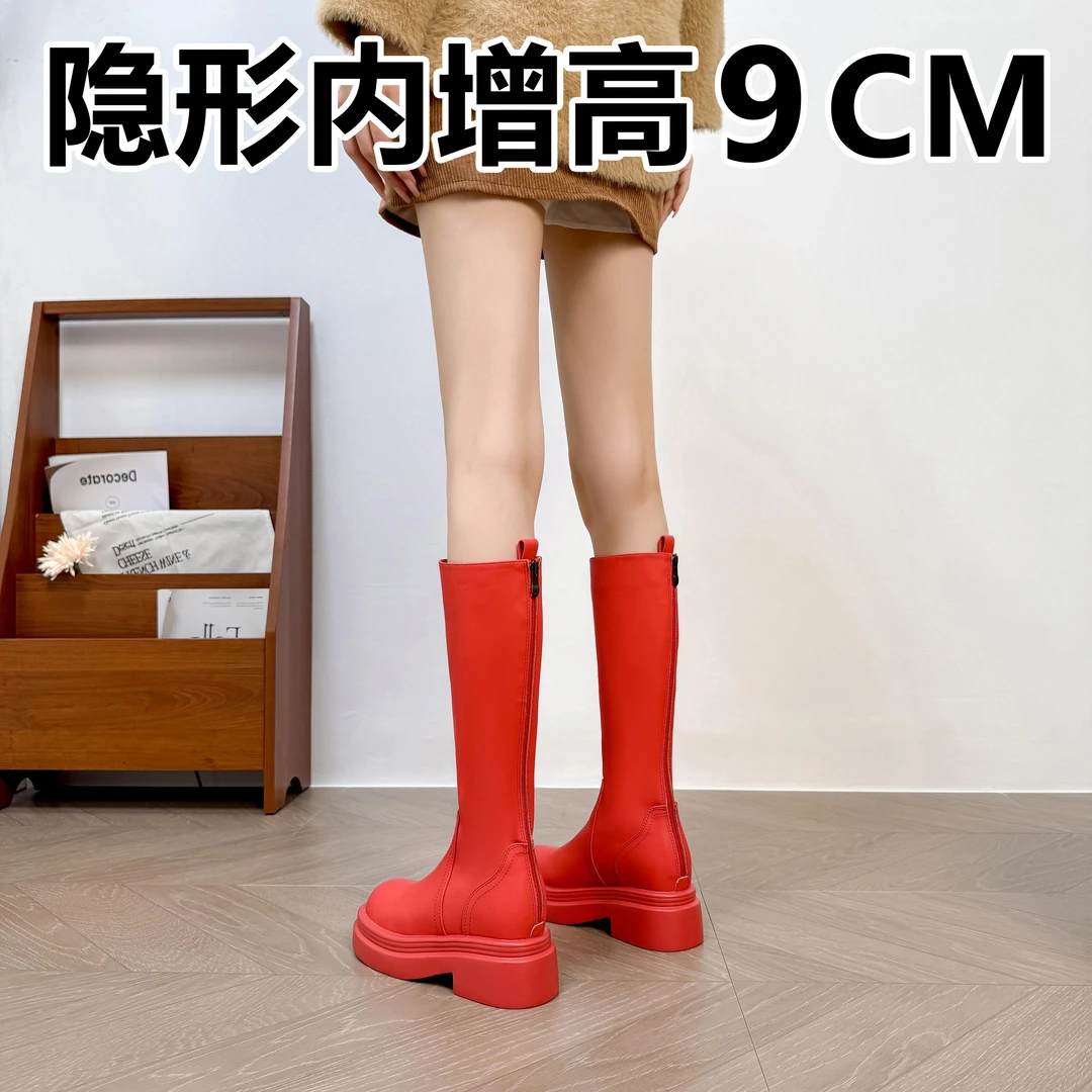 不过膝长筒弹力靴小个子厚底烟筒靴2025新款秋冬内增高厚底瘦瘦鞋